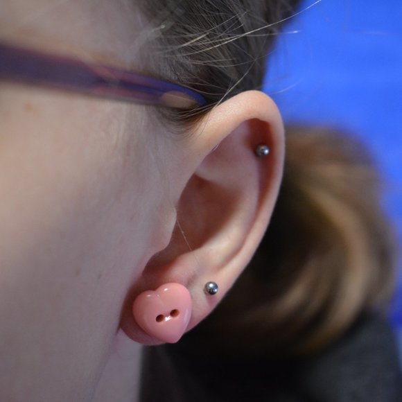 2/$14 Pink Heart Button Stud Earrings - Picture 3 of 4